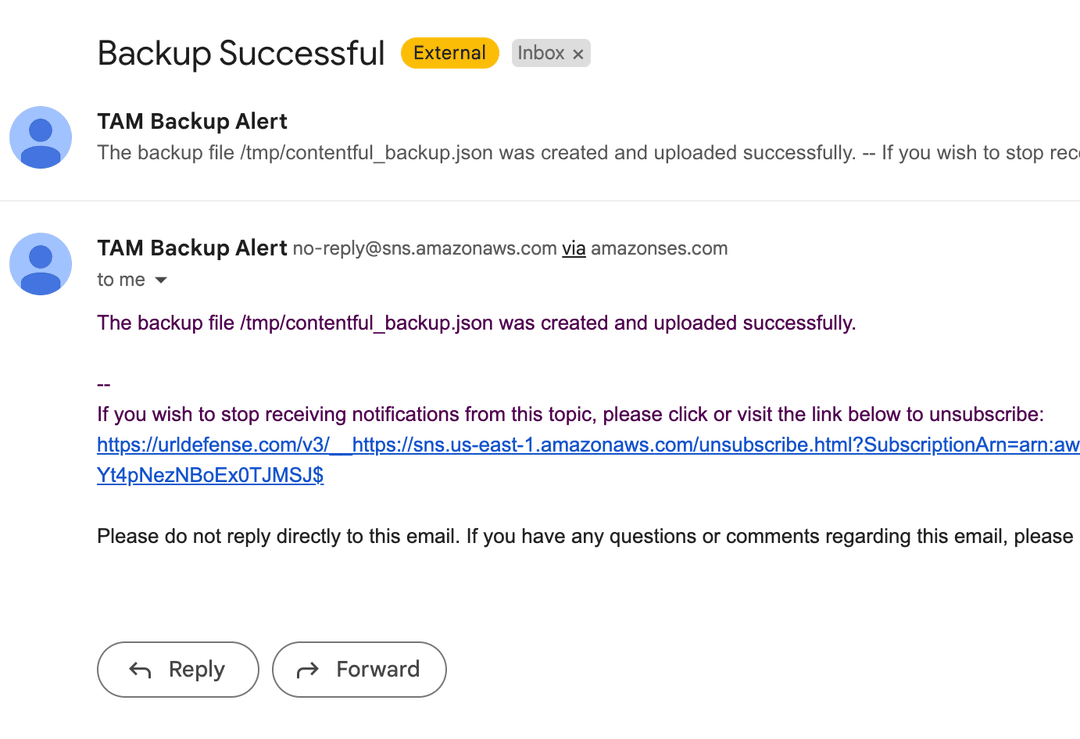 AWS backup email